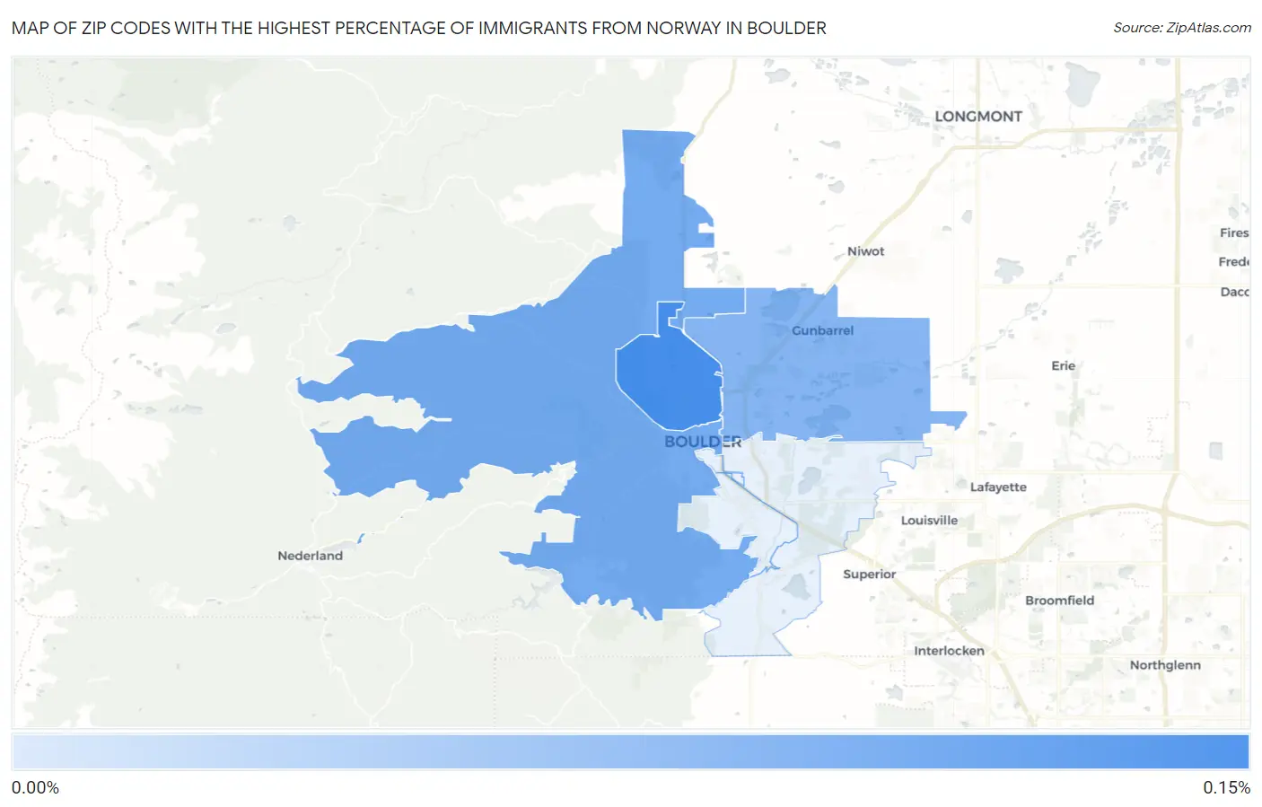Zip Codes with the Highest Percentage of Immigrants from Norway in Boulder Map