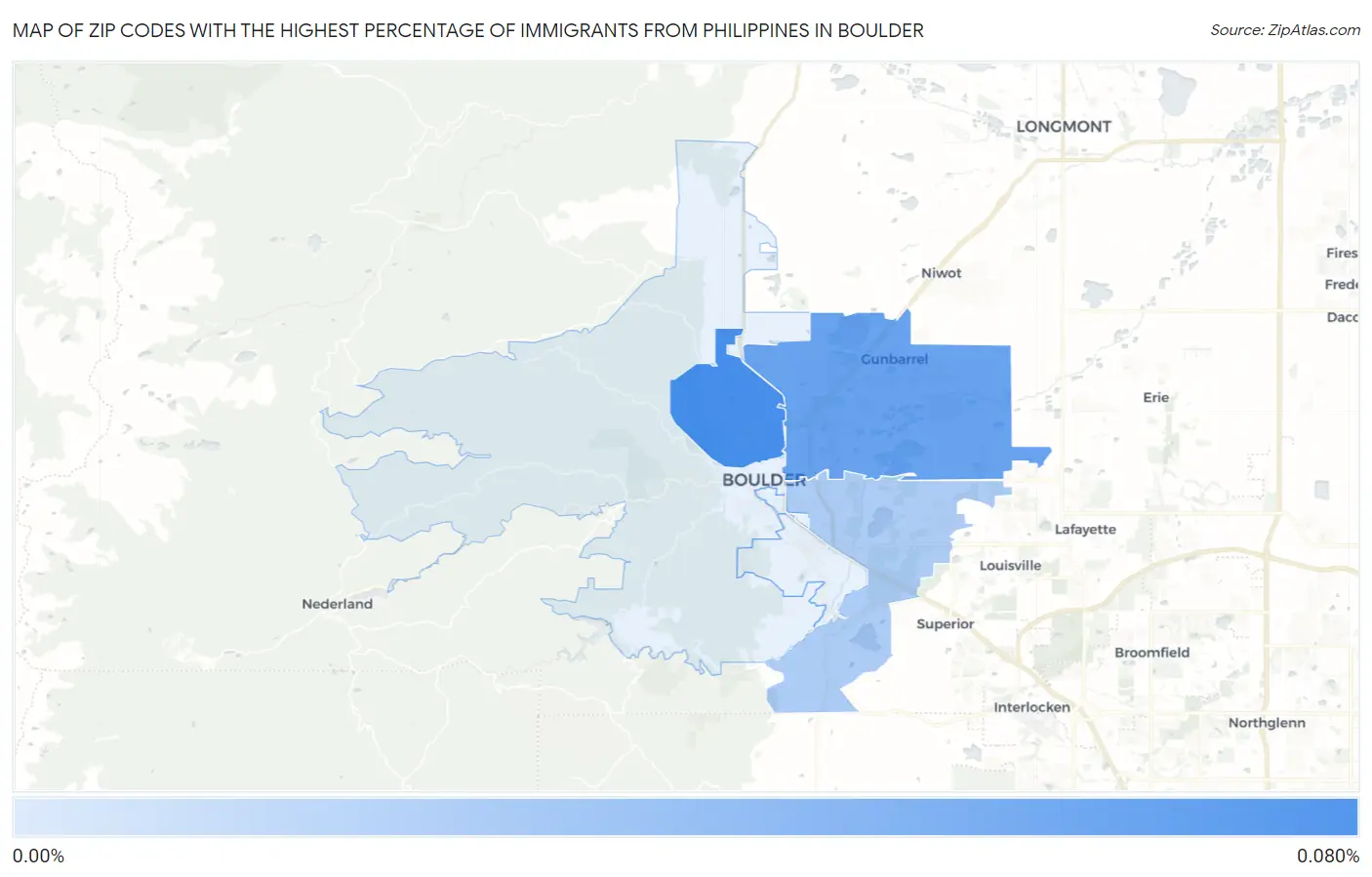 Zip Codes with the Highest Percentage of Immigrants from Philippines in Boulder Map