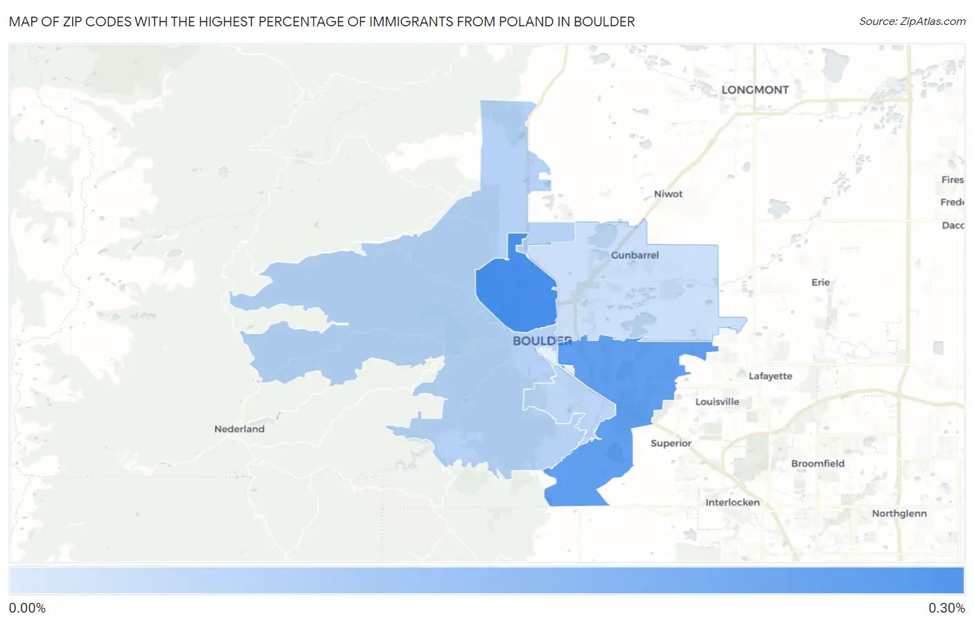 Zip Codes with the Highest Percentage of Immigrants from Poland in Boulder Map