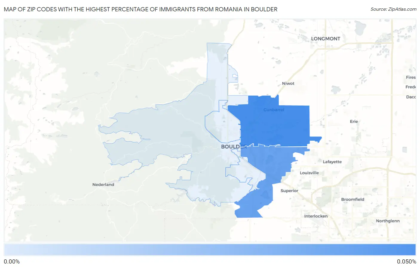 Zip Codes with the Highest Percentage of Immigrants from Romania in Boulder Map