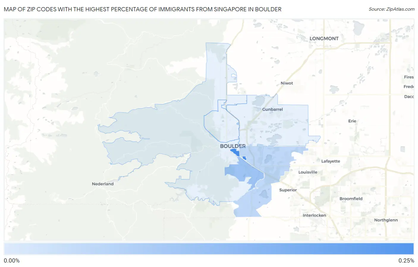 Zip Codes with the Highest Percentage of Immigrants from Singapore in Boulder Map