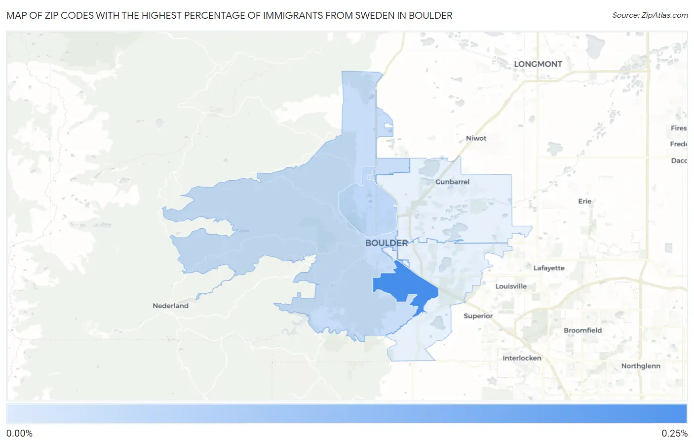 Zip Codes with the Highest Percentage of Immigrants from Sweden in Boulder Map