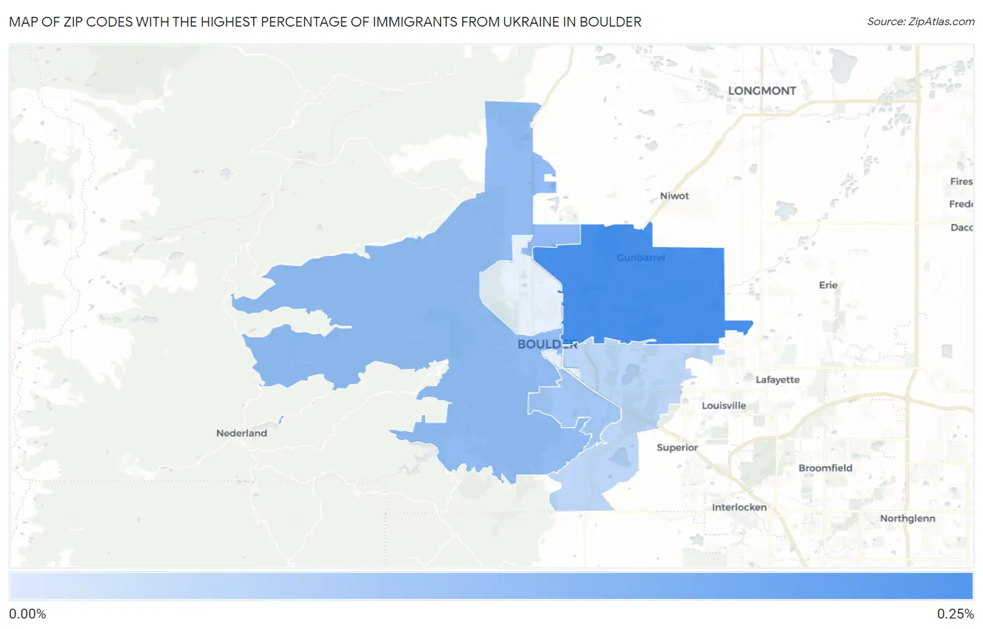 Zip Codes with the Highest Percentage of Immigrants from Ukraine in Boulder Map