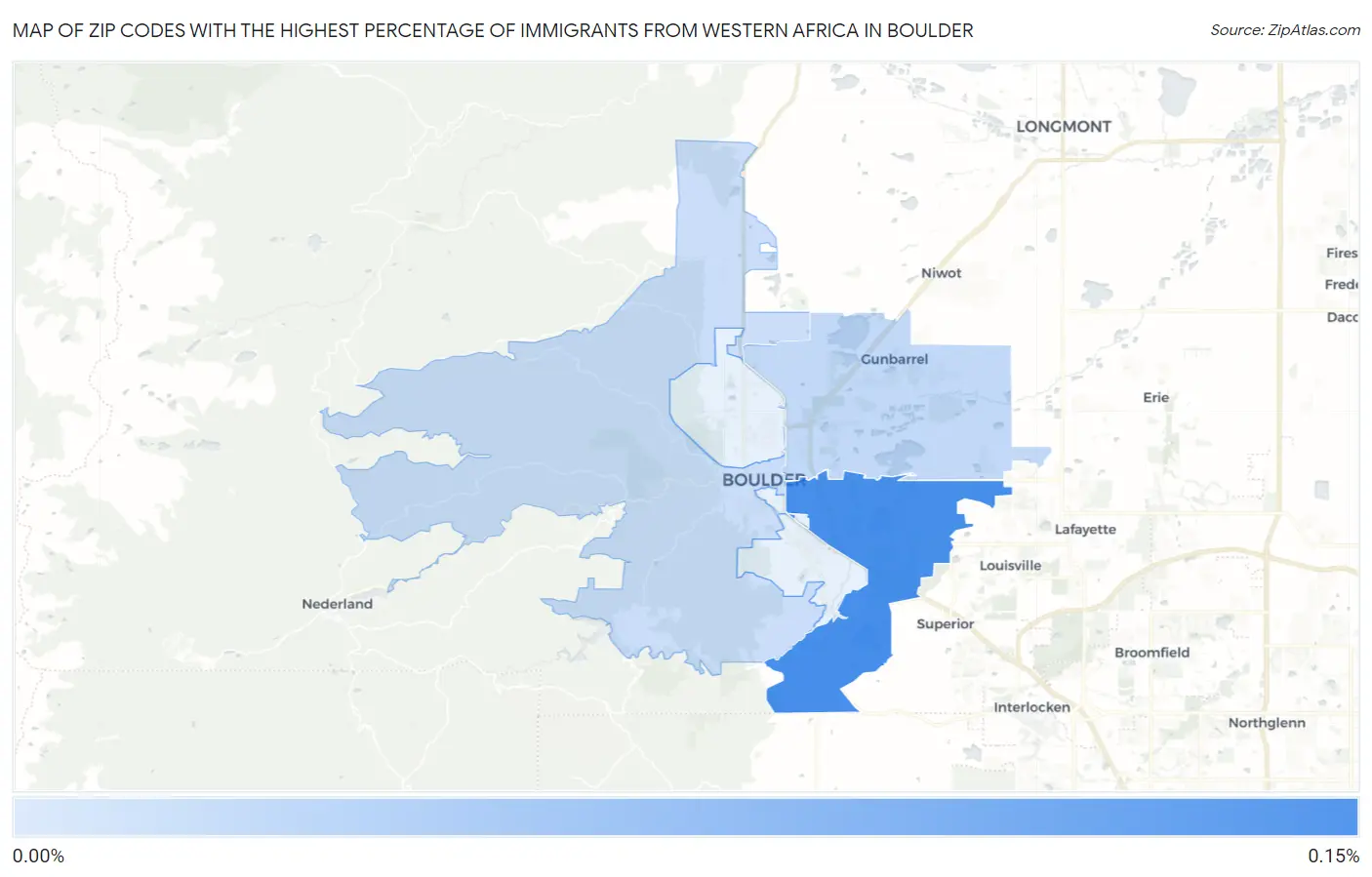Zip Codes with the Highest Percentage of Immigrants from Western Africa in Boulder Map
