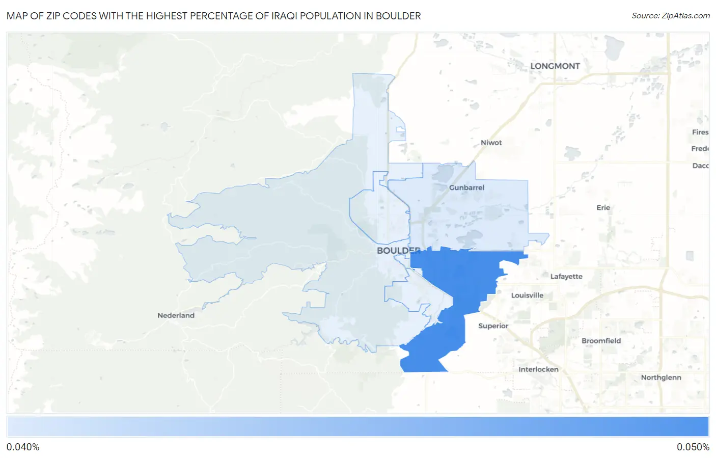 Zip Codes with the Highest Percentage of Iraqi Population in Boulder Map