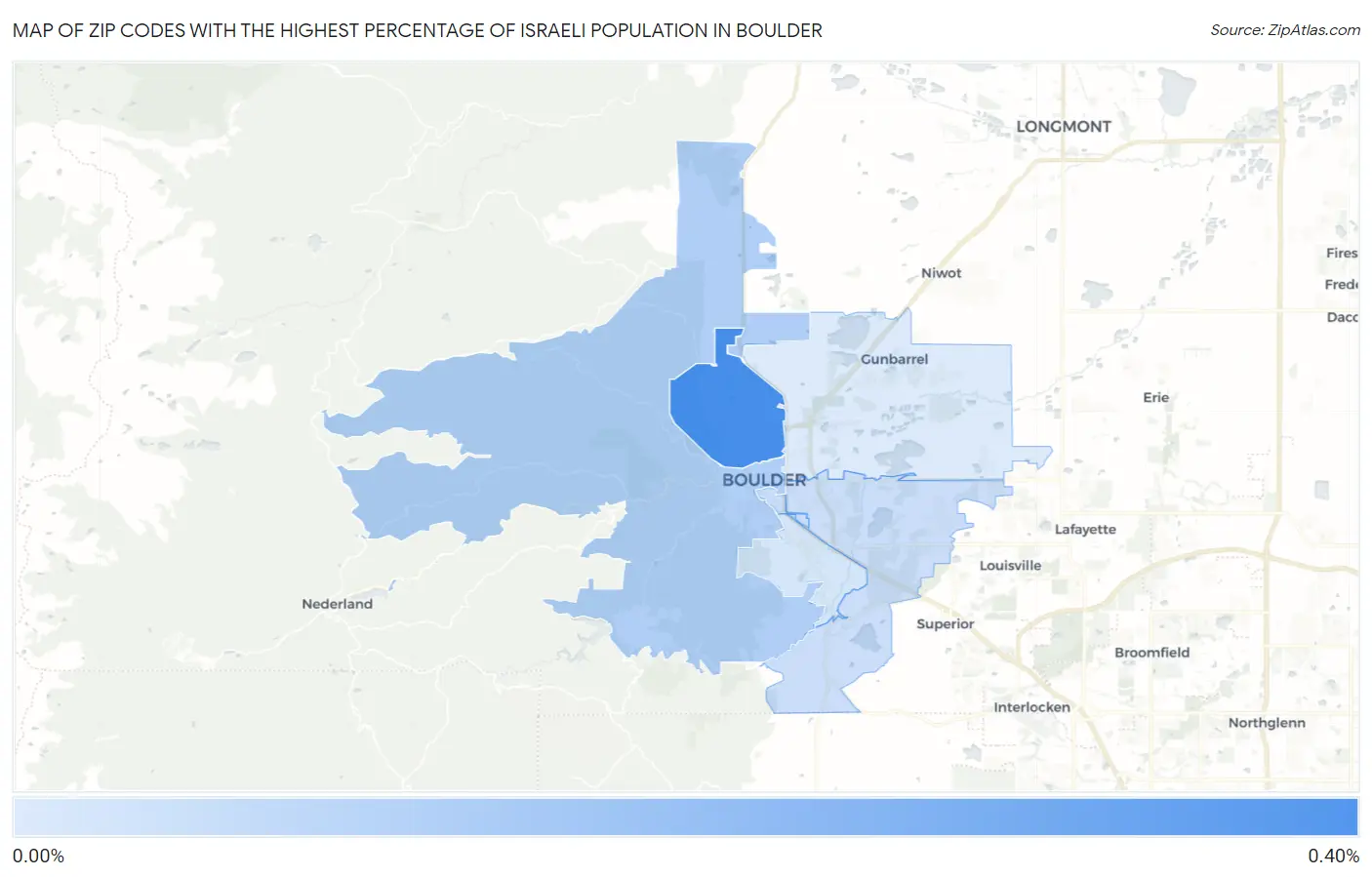 Zip Codes with the Highest Percentage of Israeli Population in Boulder Map