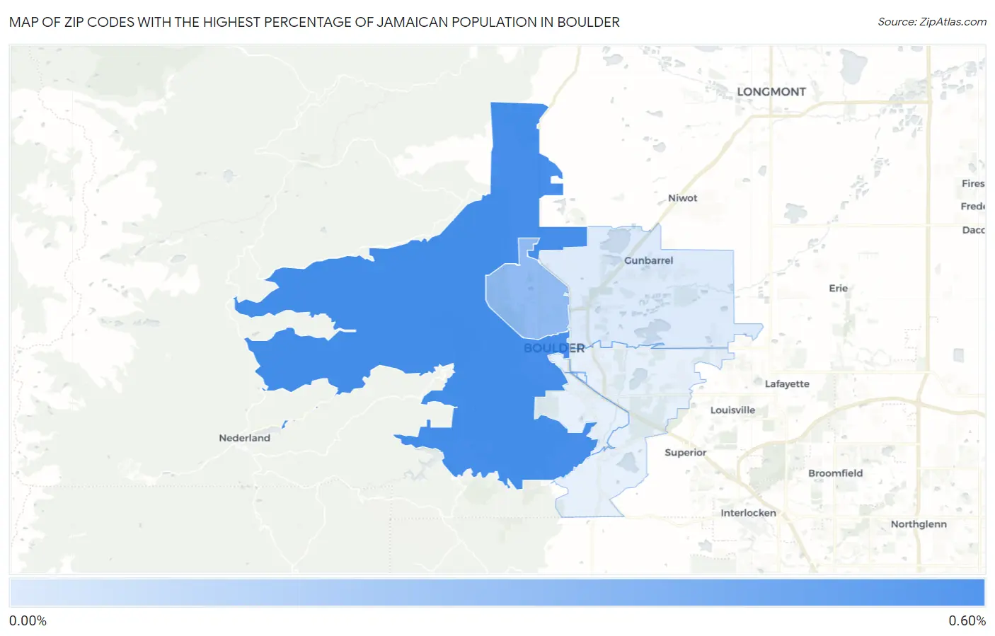 Zip Codes with the Highest Percentage of Jamaican Population in Boulder Map