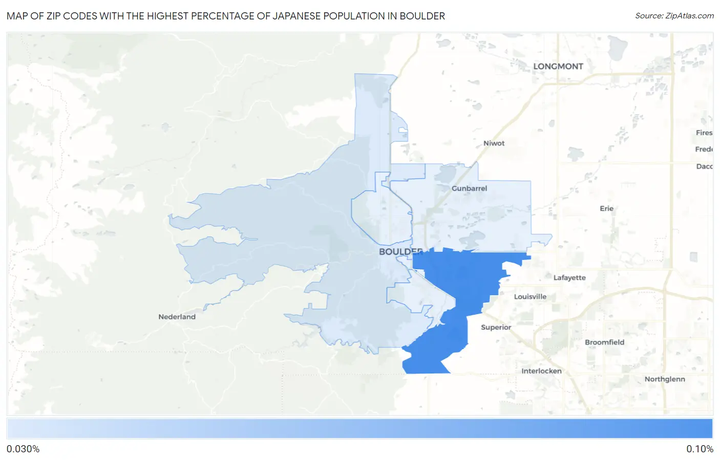 Zip Codes with the Highest Percentage of Japanese Population in Boulder Map