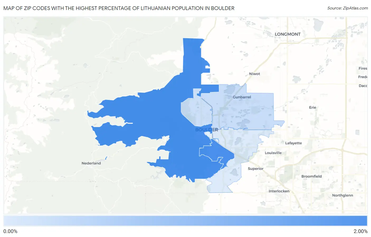 Zip Codes with the Highest Percentage of Lithuanian Population in Boulder Map
