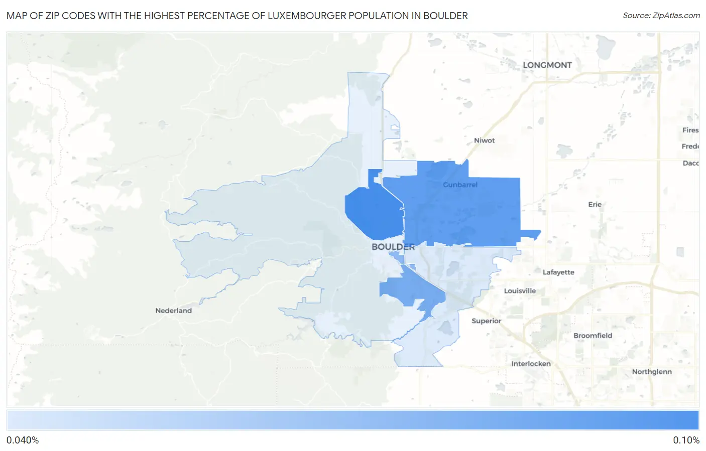Zip Codes with the Highest Percentage of Luxembourger Population in Boulder Map