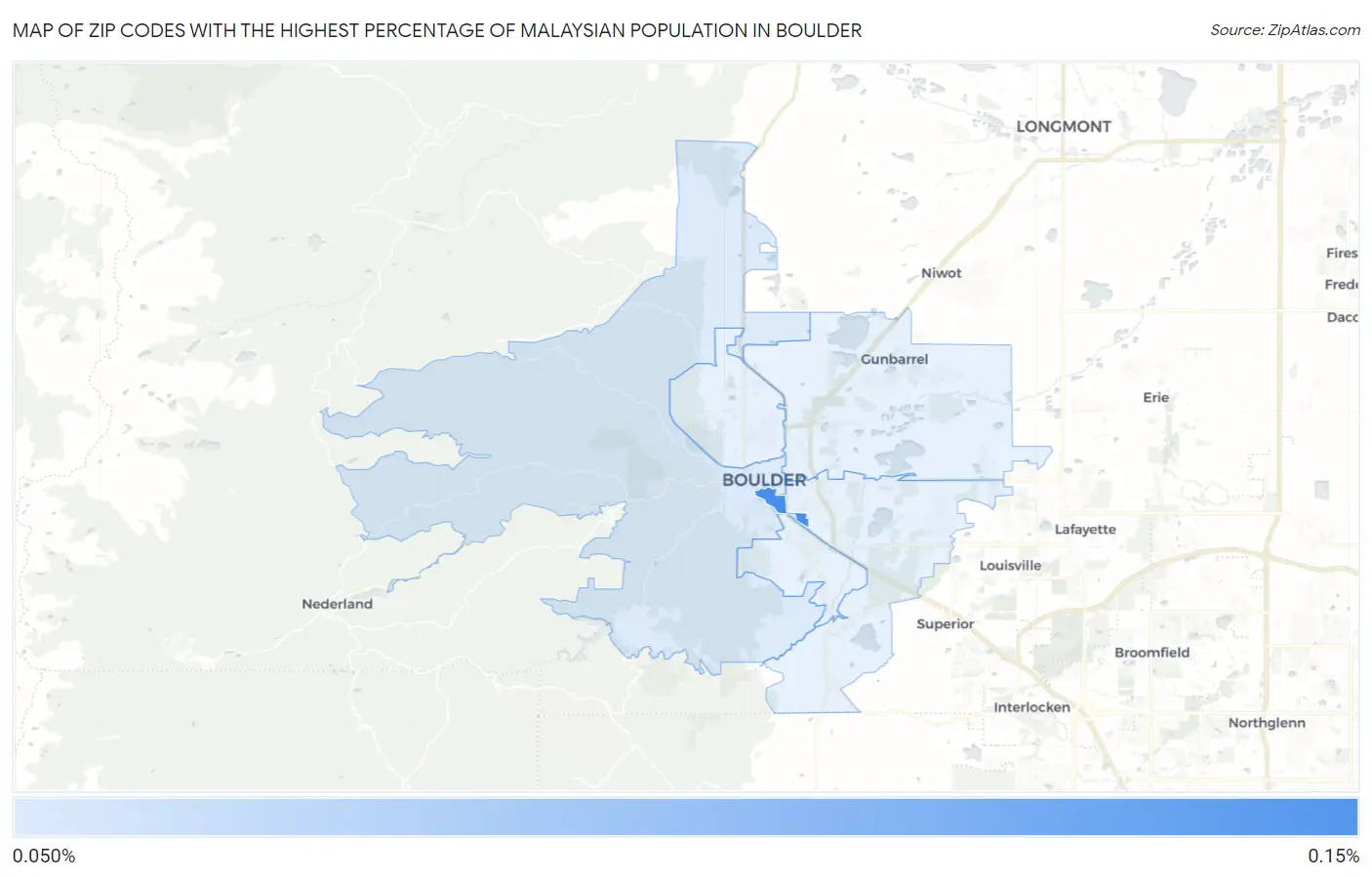 Zip Codes with the Highest Percentage of Malaysian Population in Boulder Map