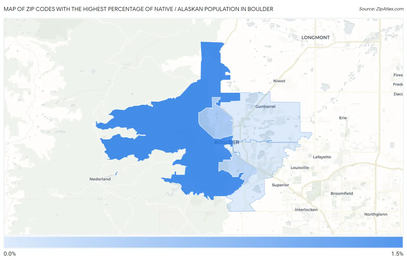 Zip Codes with the Highest Percentage of Native / Alaskan Population in Boulder Map