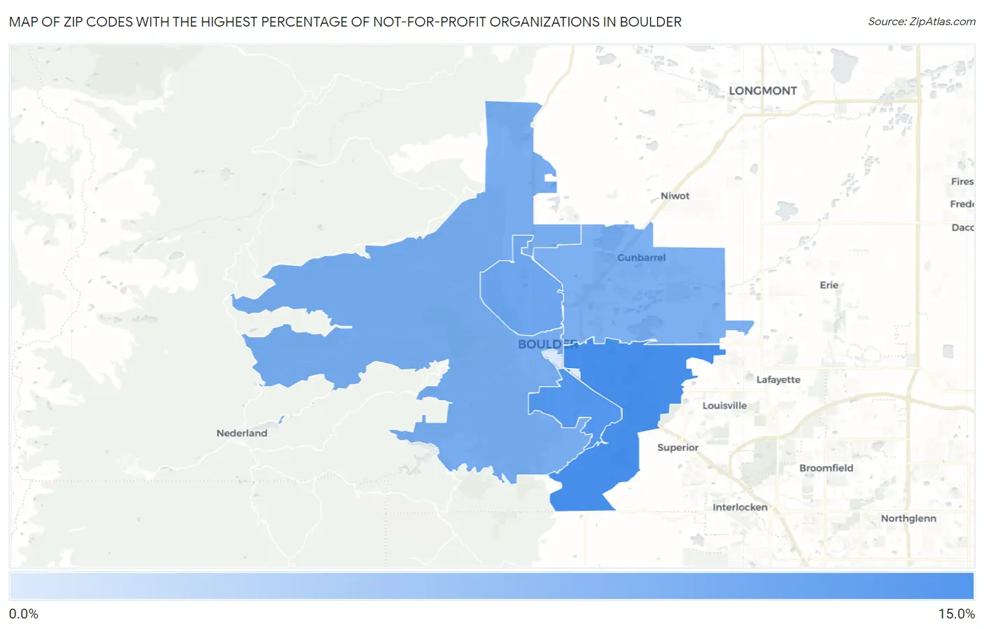 Zip Codes with the Highest Percentage of Not-for-profit Organizations in Boulder Map
