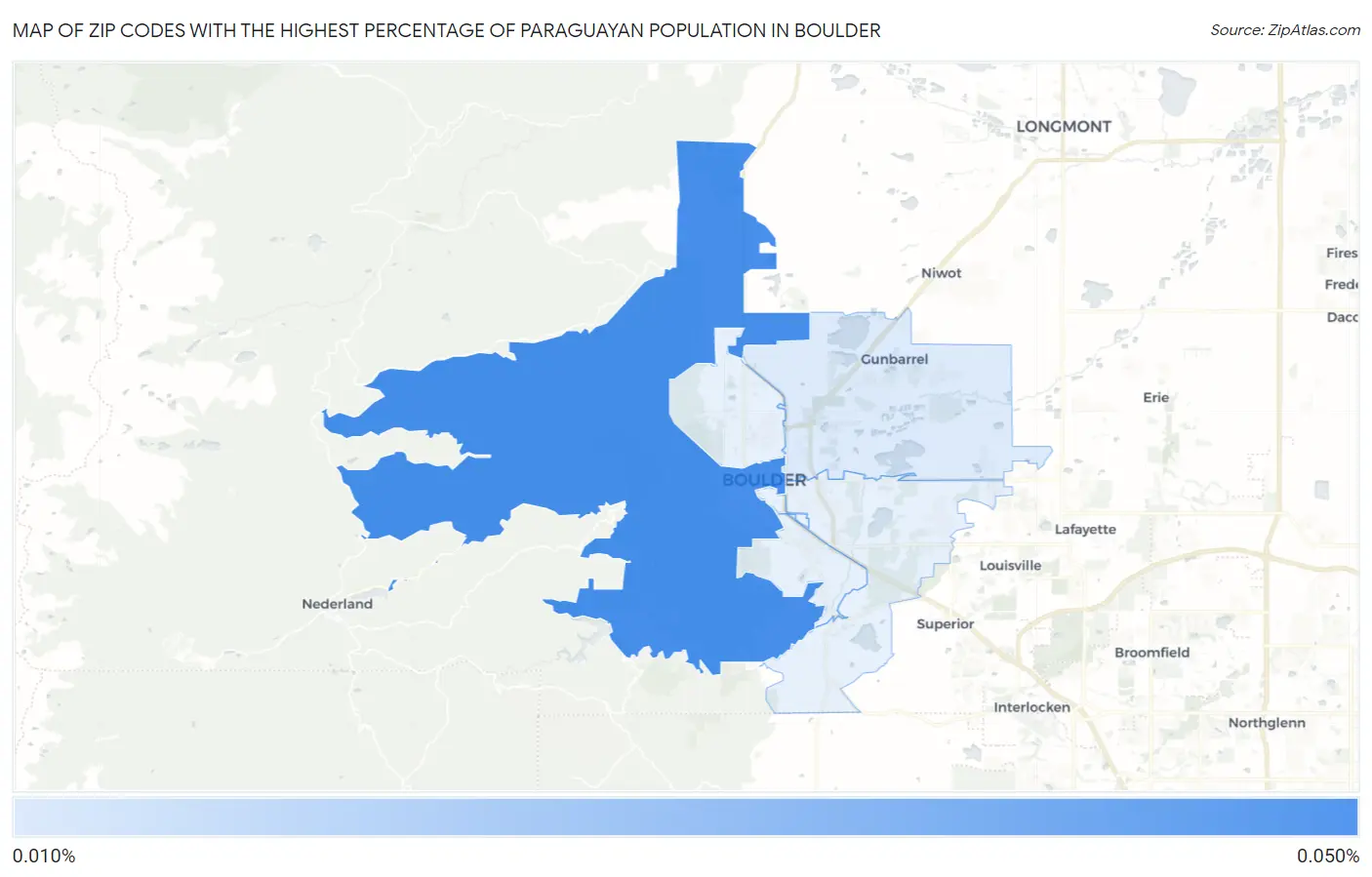 Zip Codes with the Highest Percentage of Paraguayan Population in Boulder Map