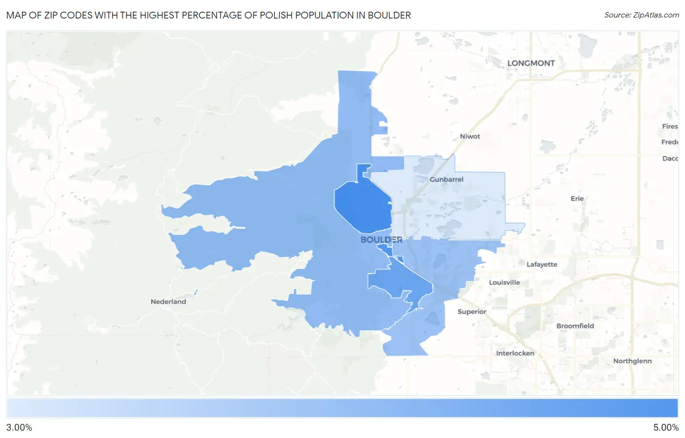 Zip Codes with the Highest Percentage of Polish Population in Boulder Map