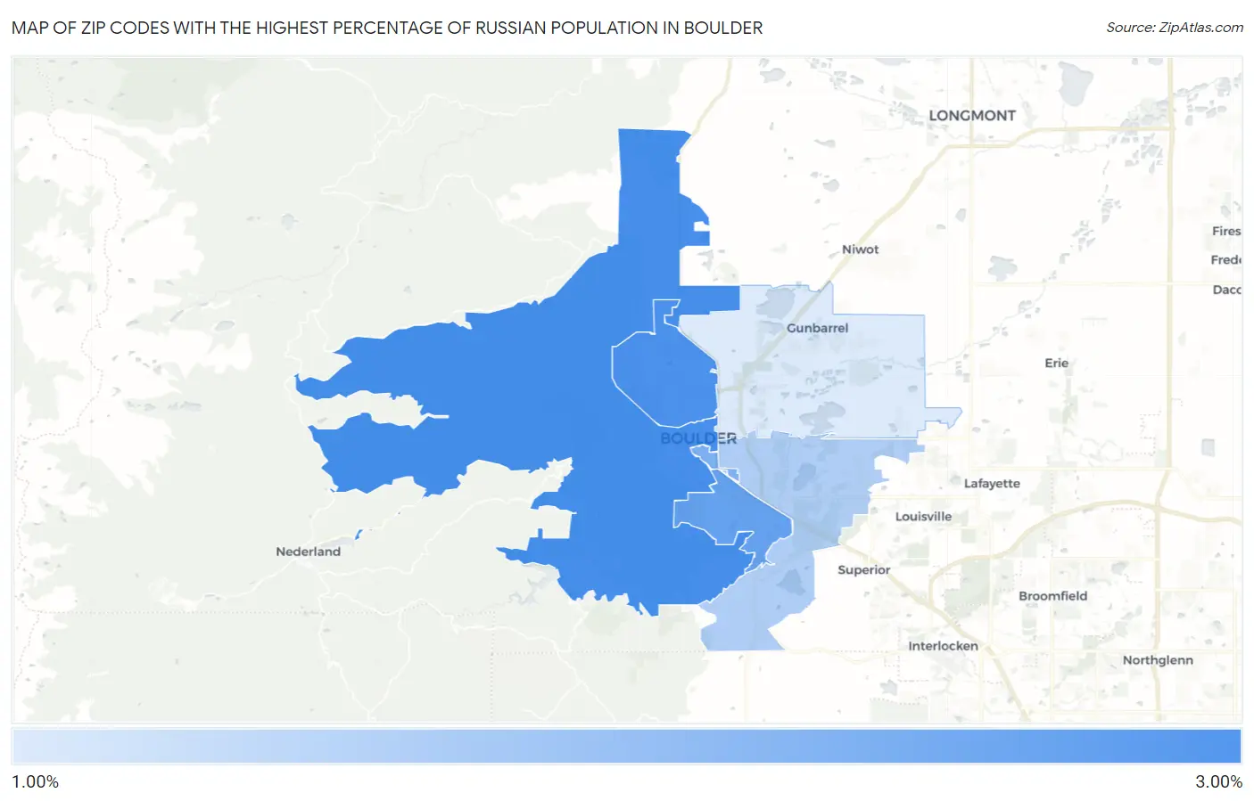 Zip Codes with the Highest Percentage of Russian Population in Boulder Map