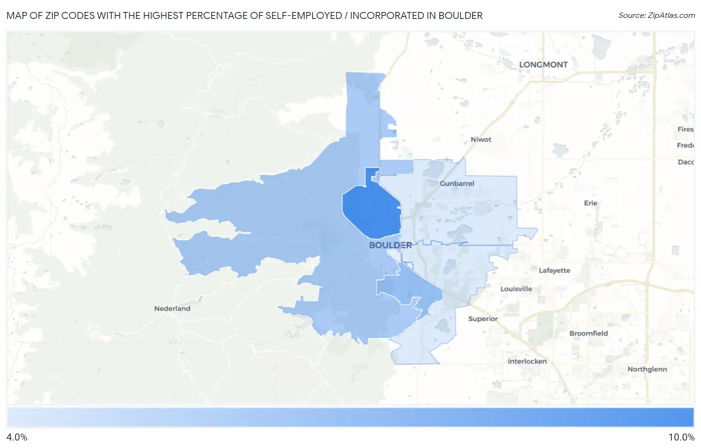Zip Codes with the Highest Percentage of Self-Employed / Incorporated in Boulder Map