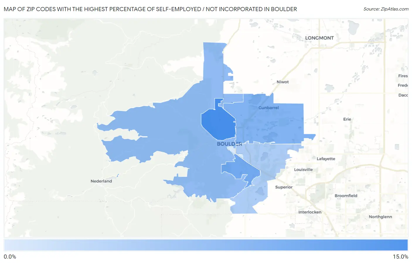 Zip Codes with the Highest Percentage of Self-Employed / Not Incorporated in Boulder Map