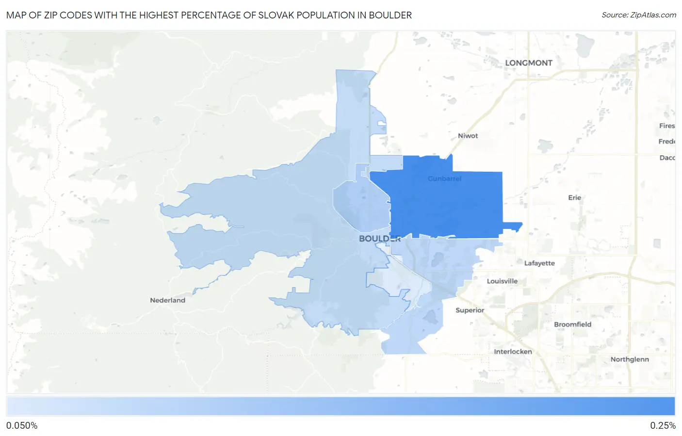 Zip Codes with the Highest Percentage of Slovak Population in Boulder Map