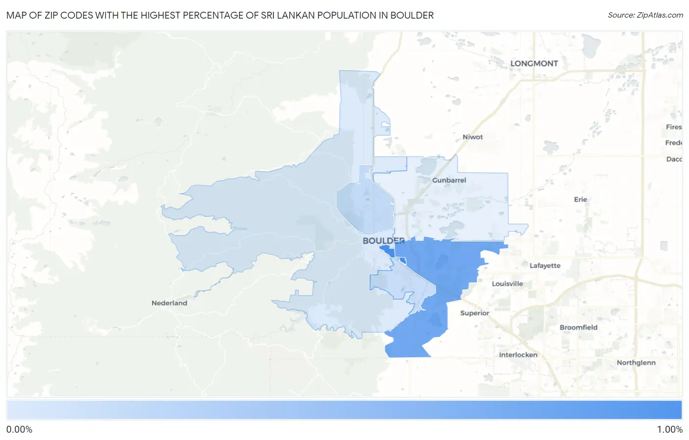 Zip Codes with the Highest Percentage of Sri Lankan Population in Boulder Map
