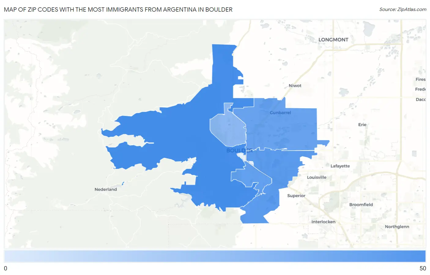 Zip Codes with the Most Immigrants from Argentina in Boulder Map