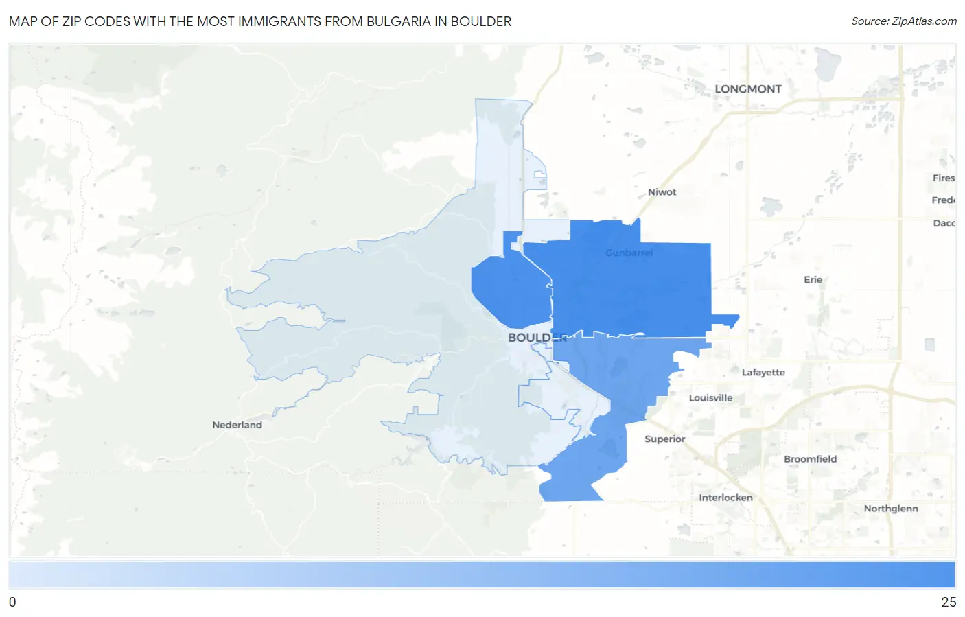 Zip Codes with the Most Immigrants from Bulgaria in Boulder Map