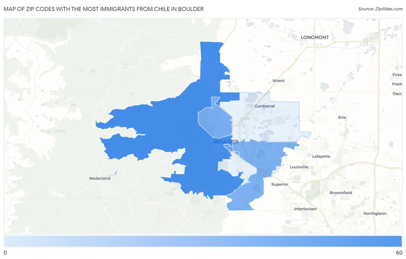 Zip Codes with the Most Immigrants from Chile in Boulder Map