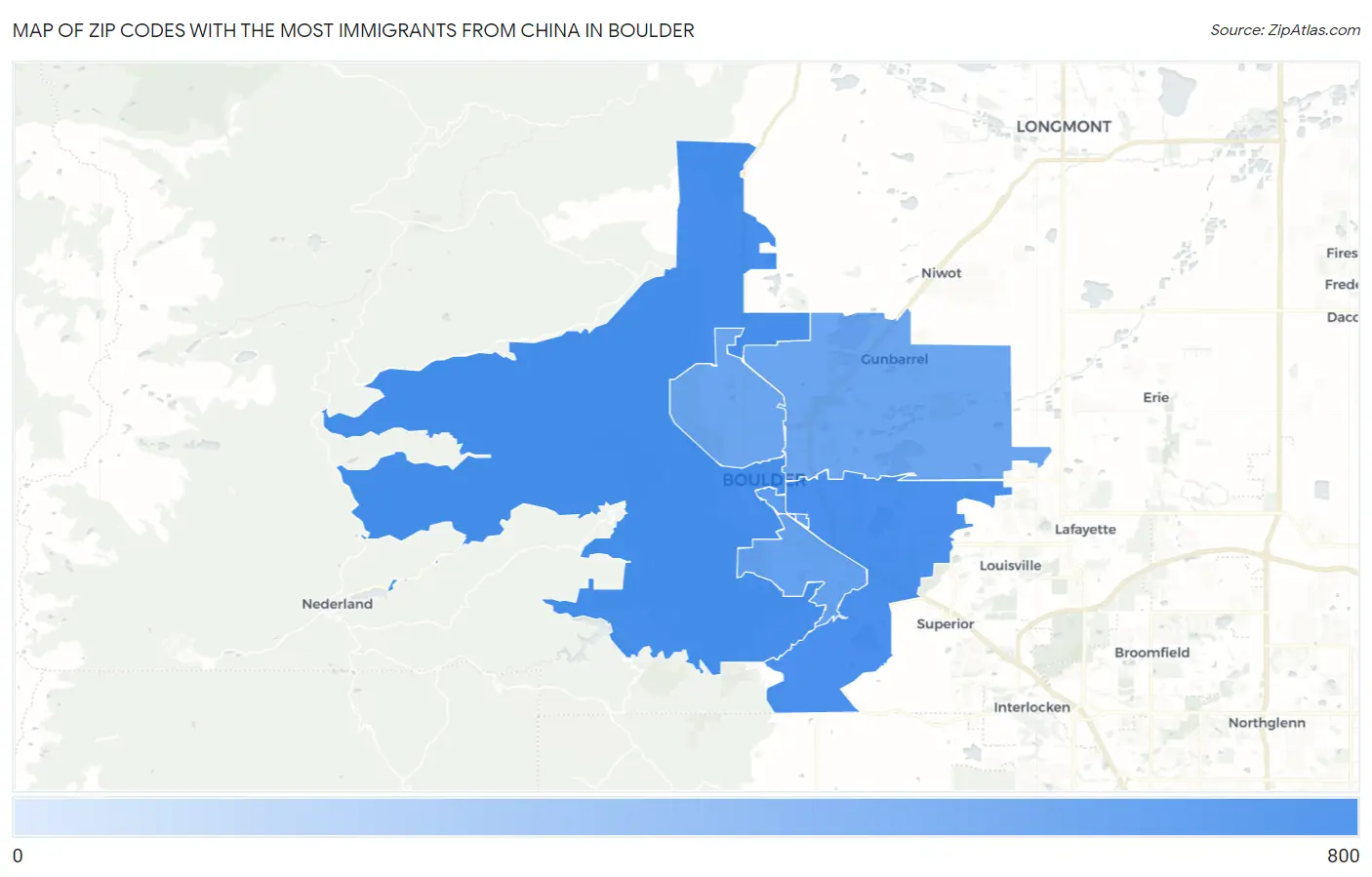 Zip Codes with the Most Immigrants from China in Boulder Map