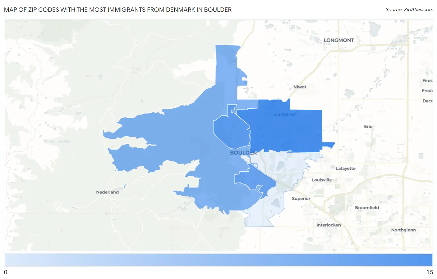 Zip Codes with the Most Immigrants from Denmark in Boulder Map