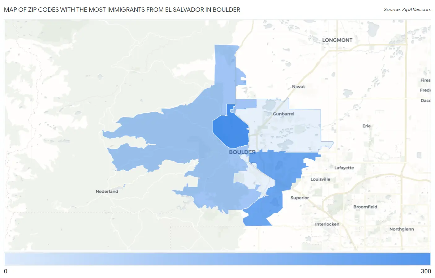 Zip Codes with the Most Immigrants from El Salvador in Boulder Map