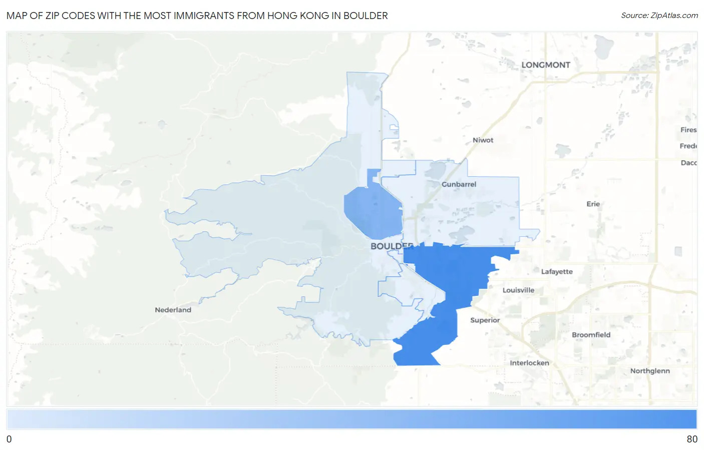 Zip Codes with the Most Immigrants from Hong Kong in Boulder Map