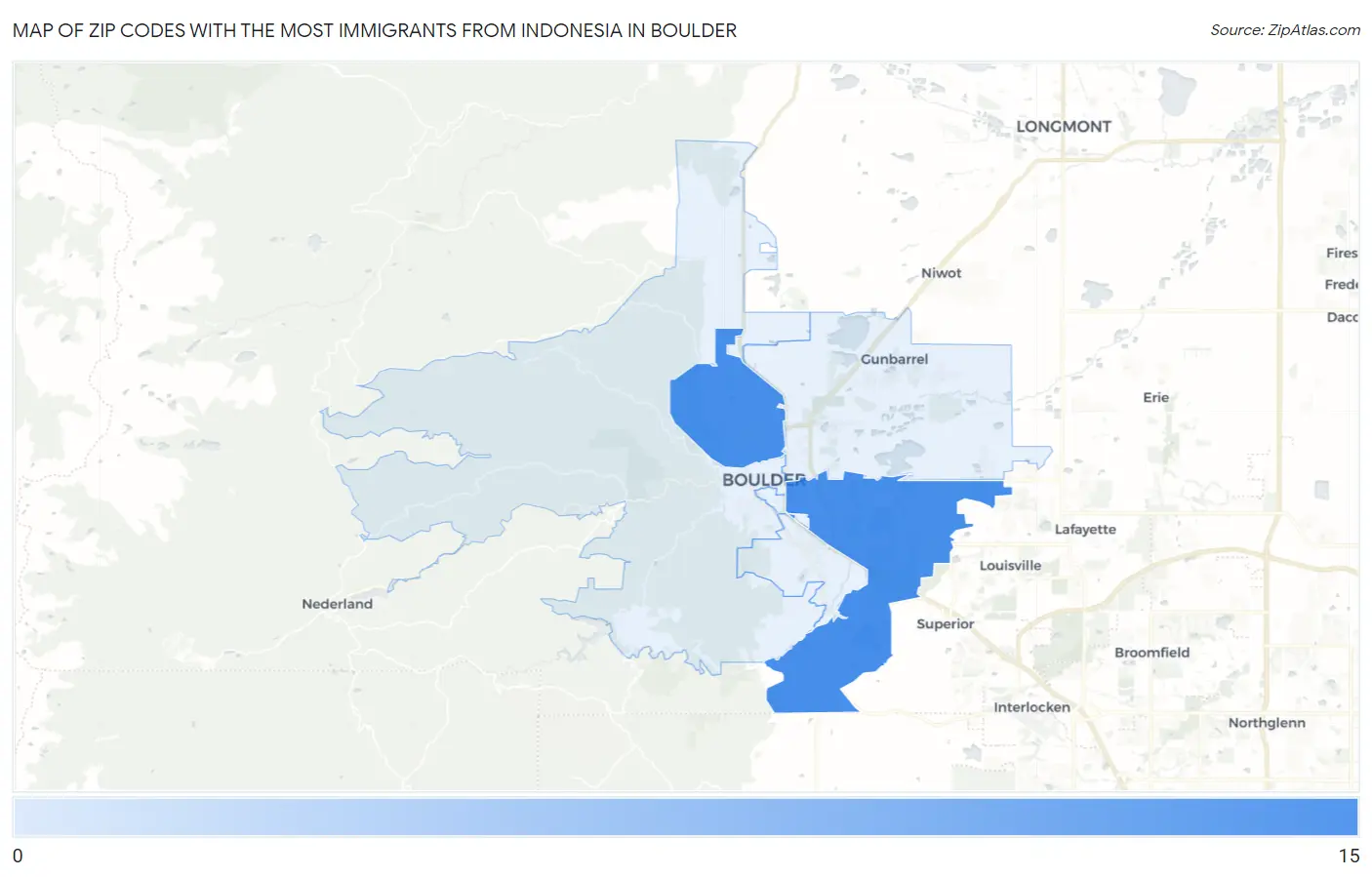 Zip Codes with the Most Immigrants from Indonesia in Boulder Map