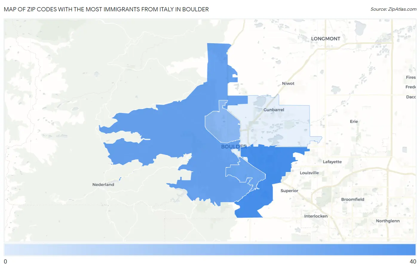 Zip Codes with the Most Immigrants from Italy in Boulder Map