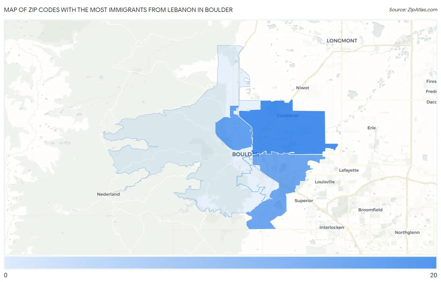 Zip Codes with the Most Immigrants from Lebanon in Boulder Map