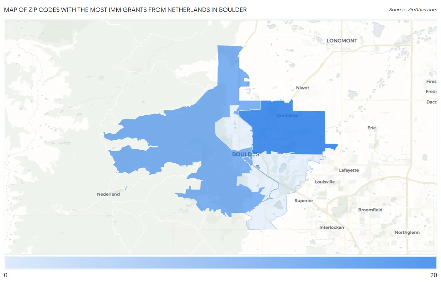 Zip Codes with the Most Immigrants from Netherlands in Boulder Map