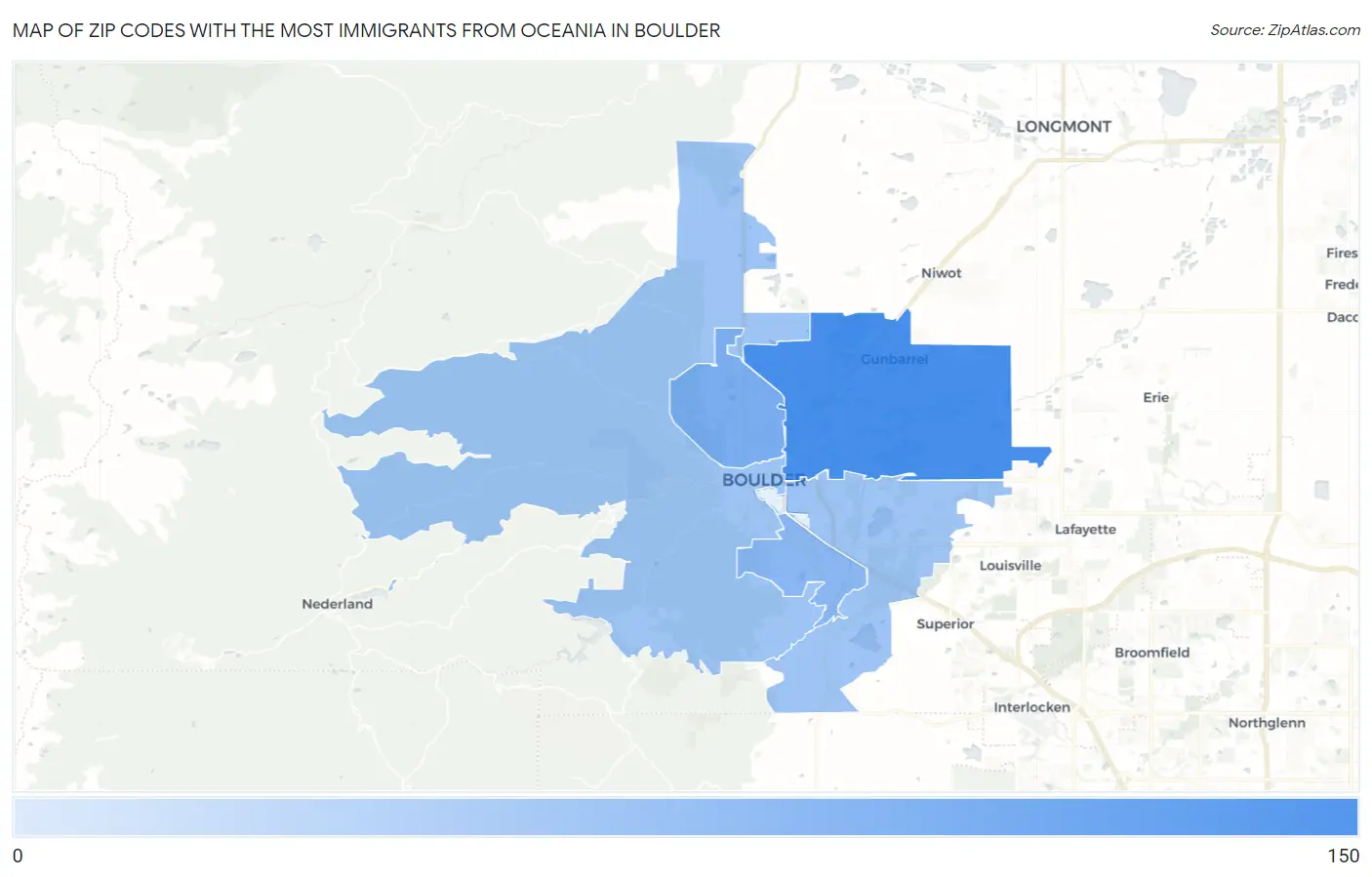 Zip Codes with the Most Immigrants from Oceania in Boulder Map