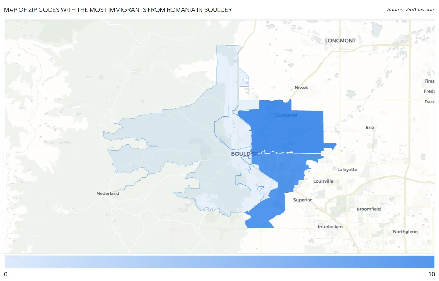 Zip Codes with the Most Immigrants from Romania in Boulder Map