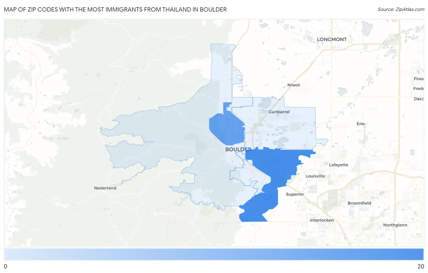 Zip Codes with the Most Immigrants from Thailand in Boulder Map