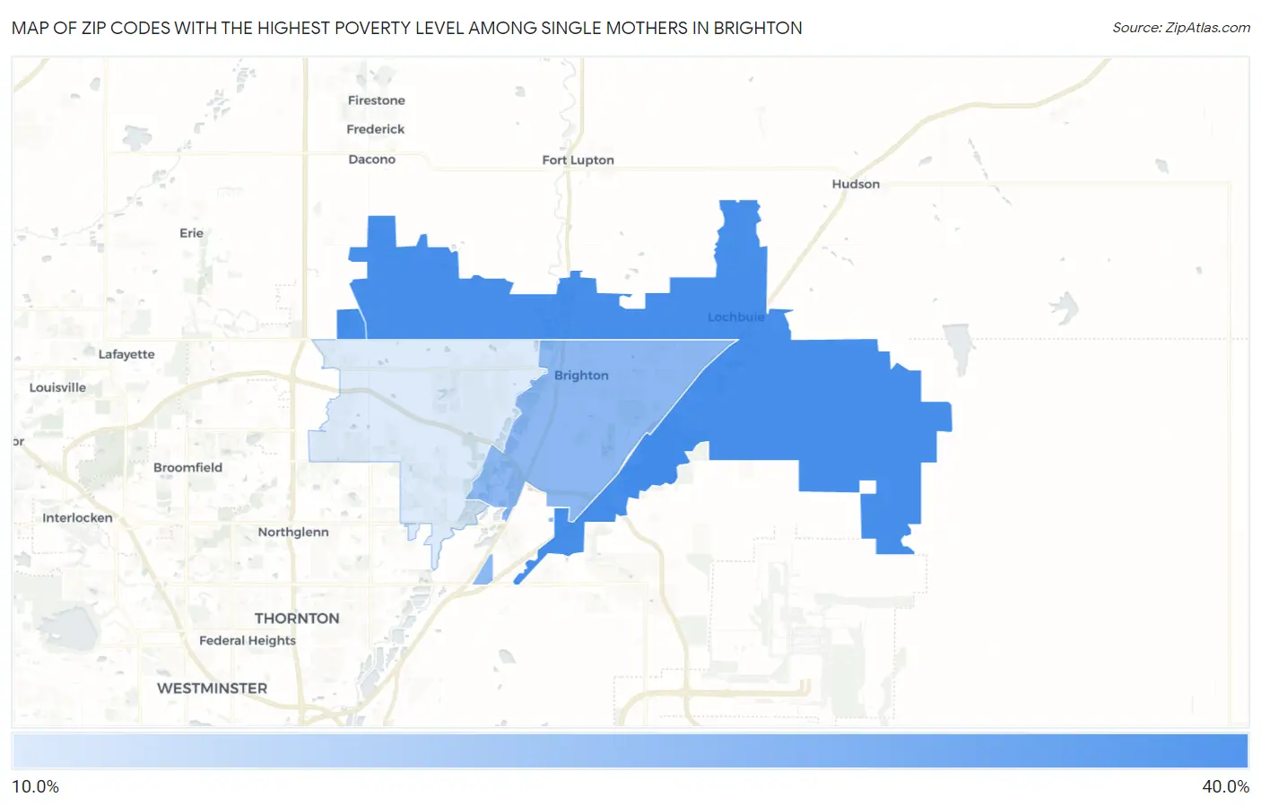 Zip Codes with the Highest Poverty Level Among Single Mothers in Brighton Map