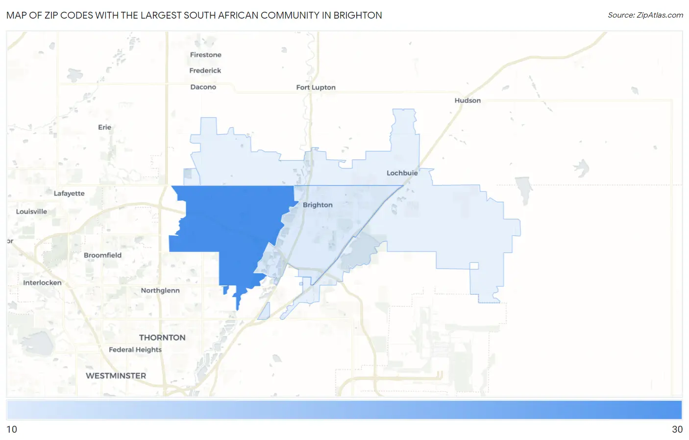 Zip Codes with the Largest South African Community in Brighton Map