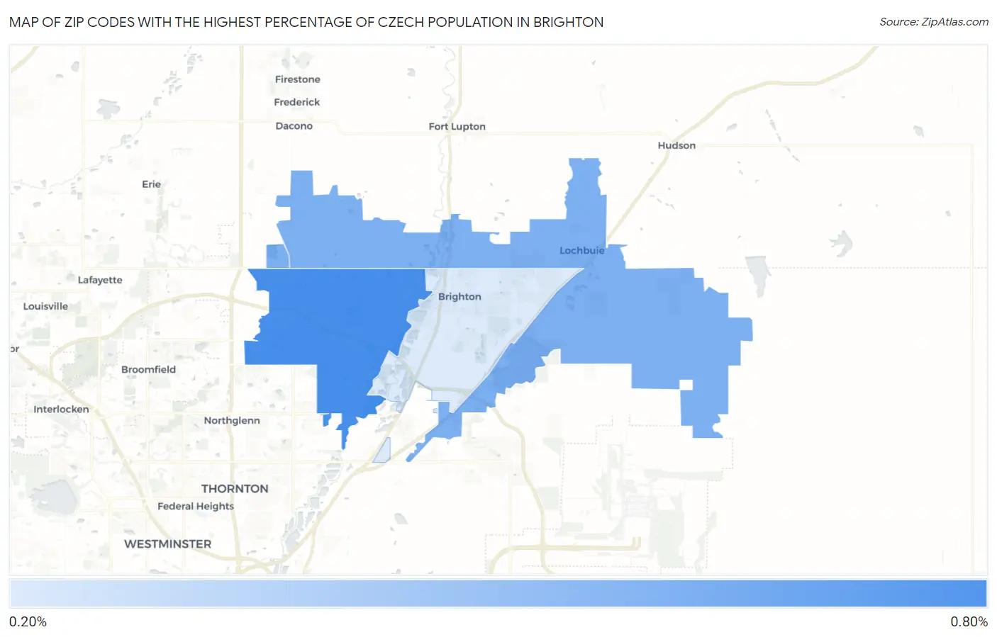 Zip Codes with the Highest Percentage of Czech Population in Brighton Map