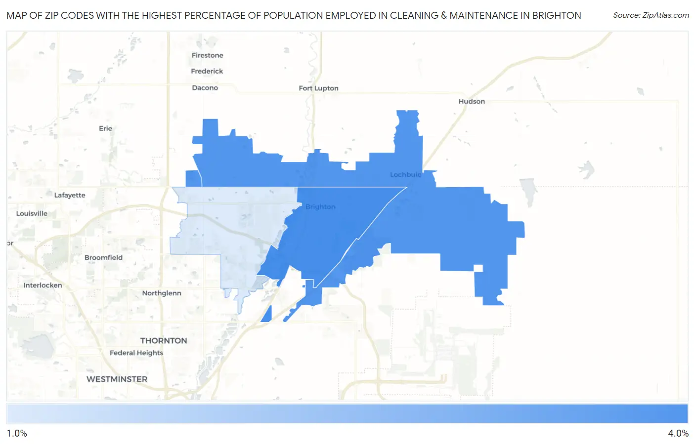 Zip Codes with the Highest Percentage of Population Employed in Cleaning & Maintenance in Brighton Map