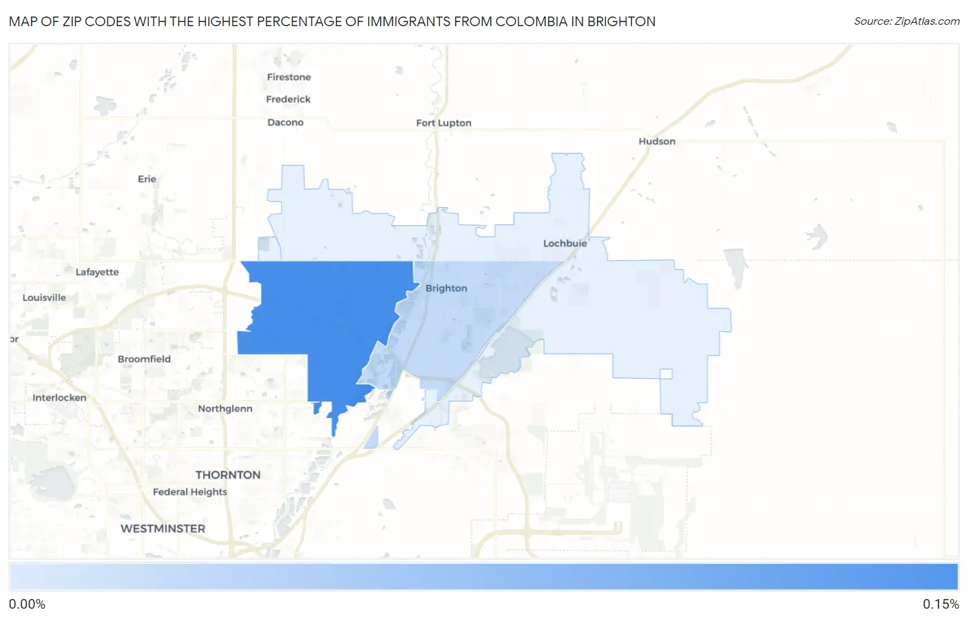 Zip Codes with the Highest Percentage of Immigrants from Colombia in Brighton Map