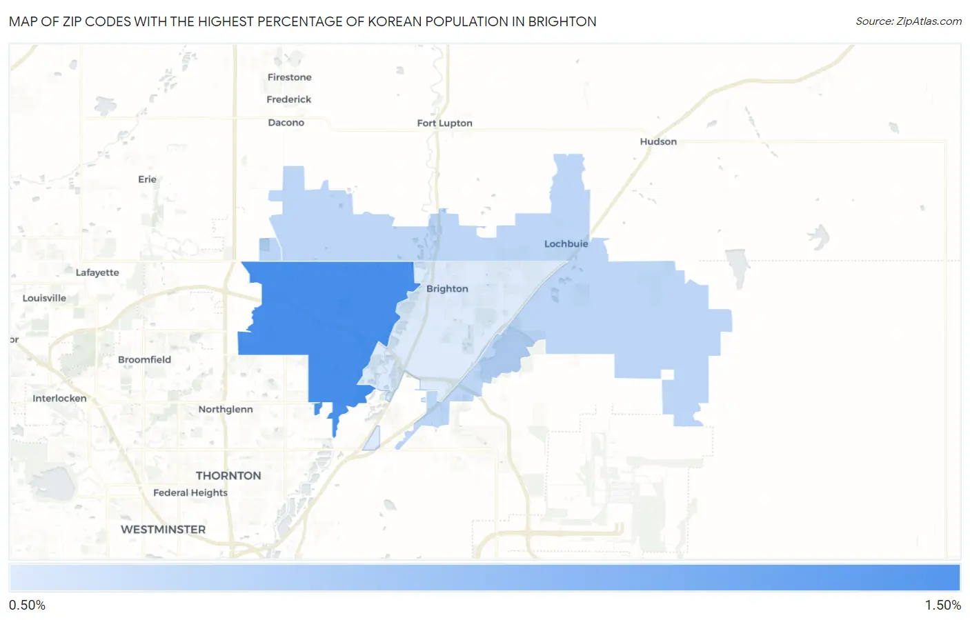 Zip Codes with the Highest Percentage of Korean Population in Brighton Map