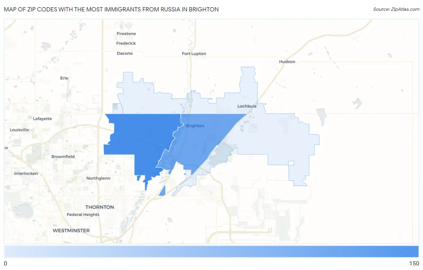 Zip Codes with the Most Immigrants from Russia in Brighton Map