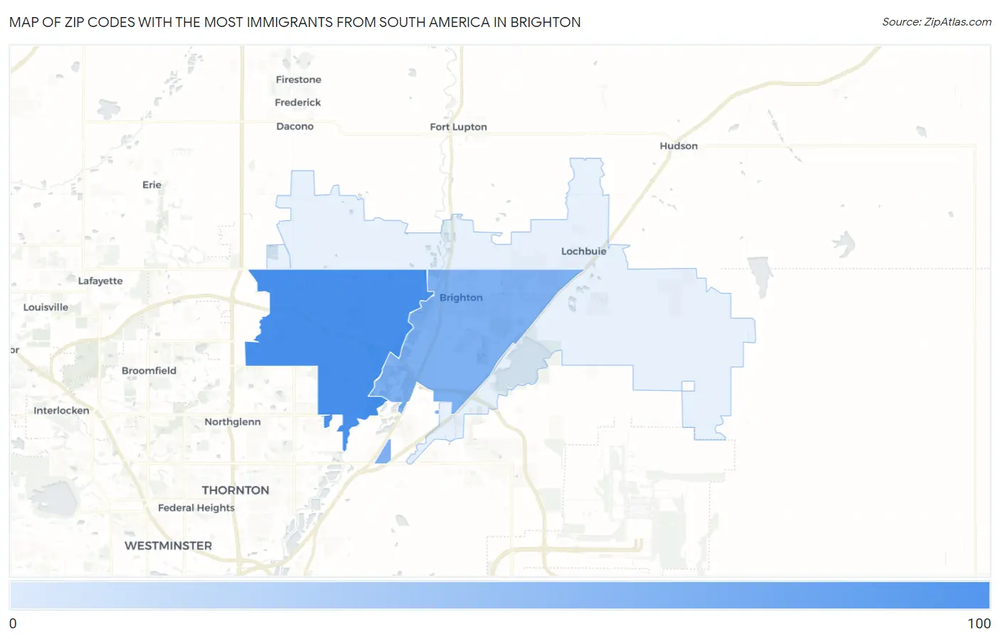 Zip Codes with the Most Immigrants from South America in Brighton Map