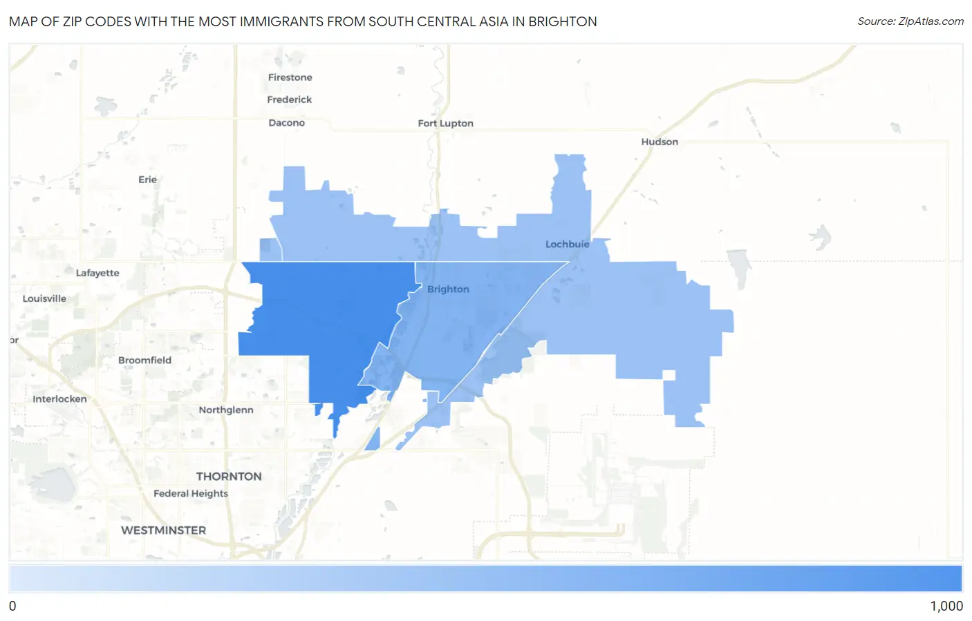 Zip Codes with the Most Immigrants from South Central Asia in Brighton Map