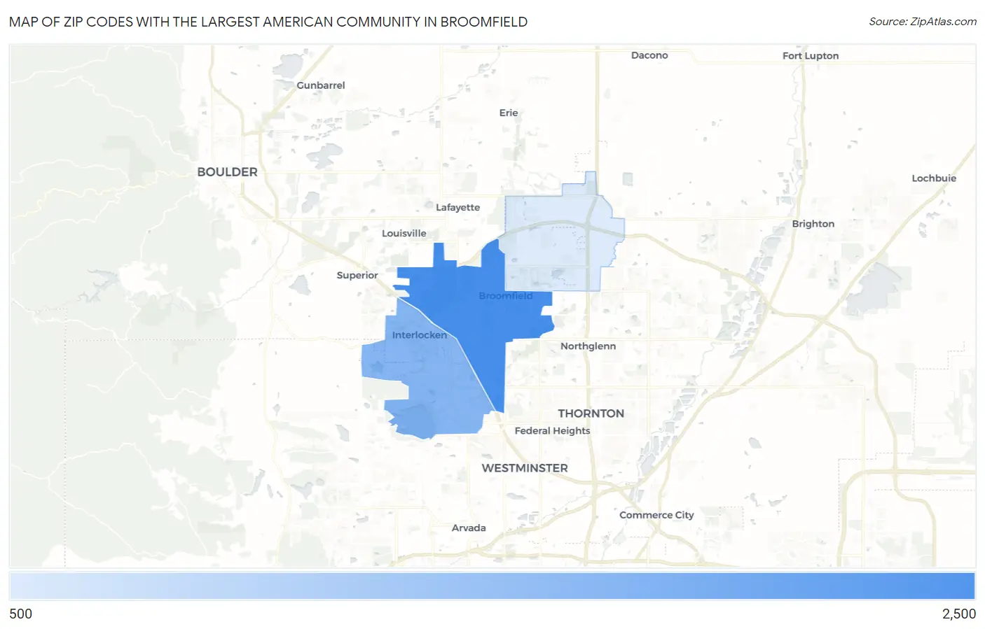 Zip Codes with the Largest American Community in Broomfield Map