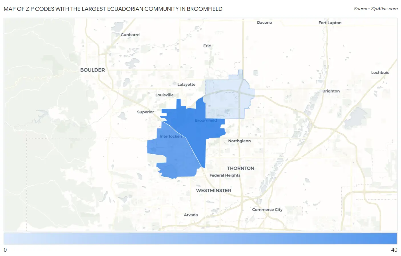 Zip Codes with the Largest Ecuadorian Community in Broomfield Map