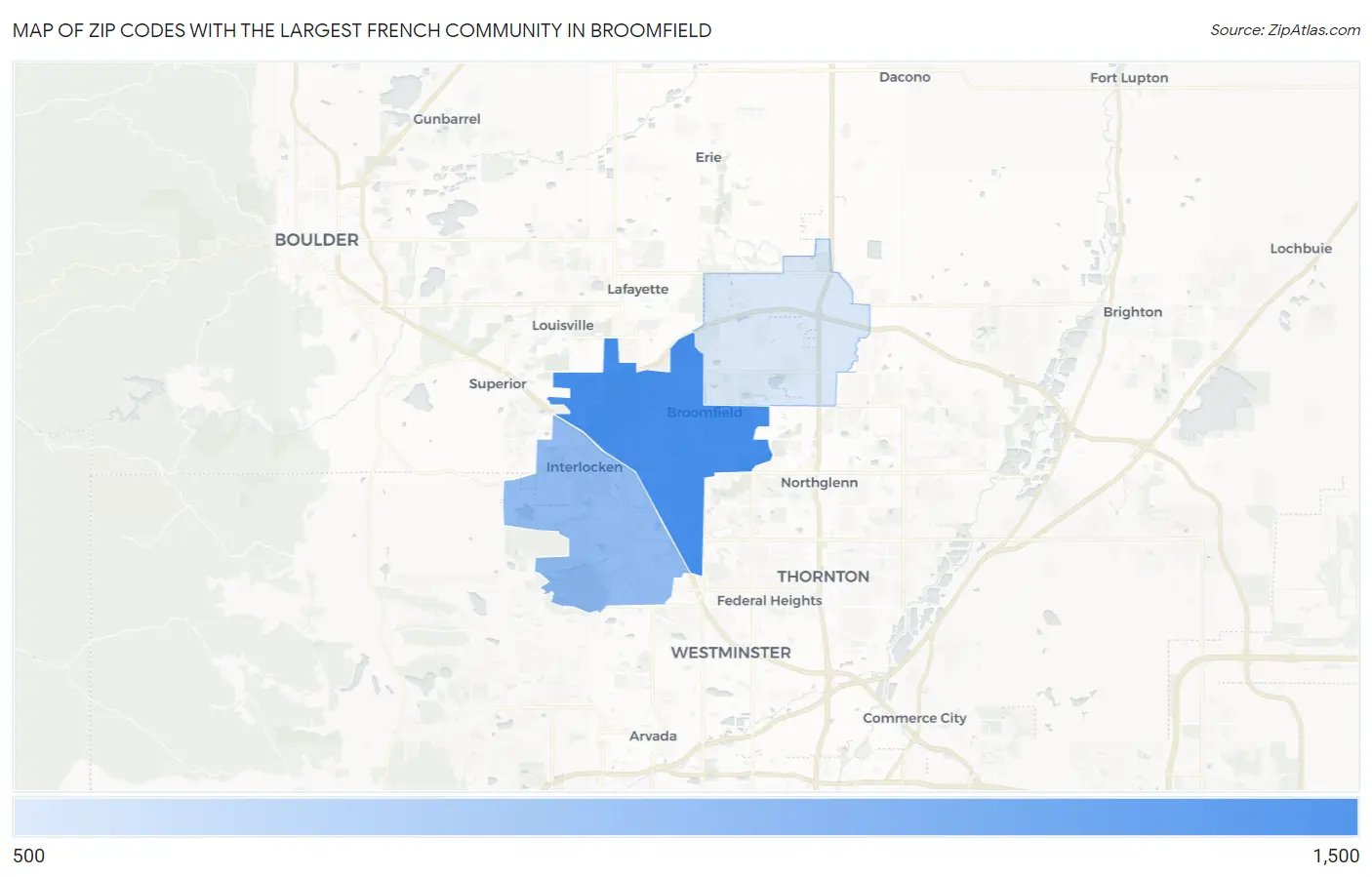 Zip Codes with the Largest French Community in Broomfield Map